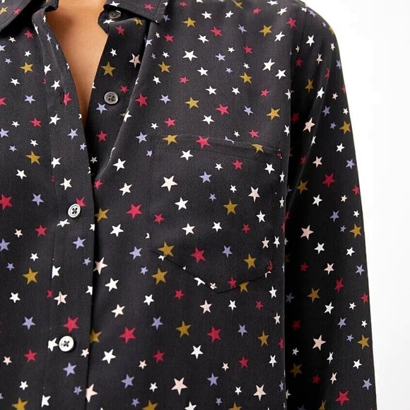 Rails Kate Silk Rainbow Stars Shirt Women's Size XS Button Front Long Sleeves - Picture 3 of 9
